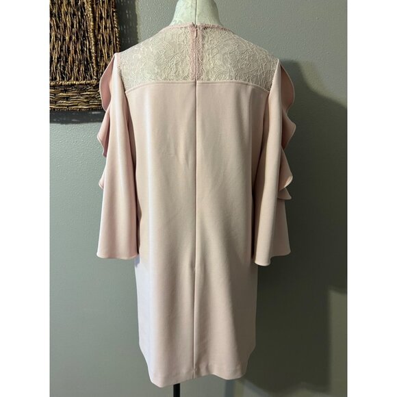 Tahari Levine Dress Pink 10 Ruffle 3/4 Sleeve Stretch Shift Career Church - Picture 6 of 7